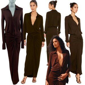 🆕 RAT & BOA 🧿 NWOT Rucci Long Sleeve Ruched Shirt Dress, Brown - Sz XS